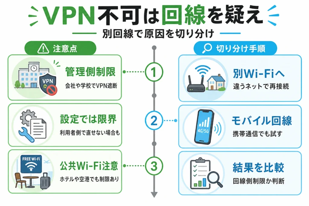 会社・学校・ホテルのWi-FiでVPNが繋がらない場合